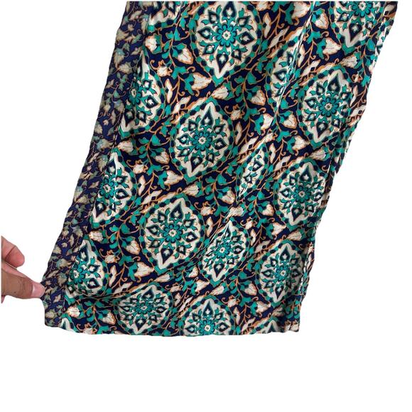 Lilka Anthropologie Turquoise Medallion Floral Rayon Palazzo Pants XS Boho V22 - Picture 2 of 5